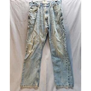 Levis 505 Mens‎ 33x30 Blue Light Wash Straight Leg Regular Fit Distressed